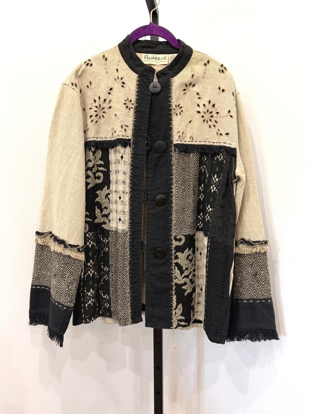 Flashback Women's Patchwork Linen Cotton Button-Up Jacket Size S